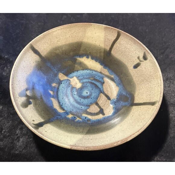 Hand Thrown Studio Art Pottery Bowl- Blue Abstract wash Drip Glazed Bowl VNT 11’ - Picture 4 of 16